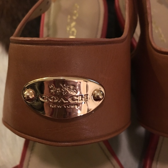 SOLD!! COACH Tan & Coral wedge with buckle close - Picture 5 of 7